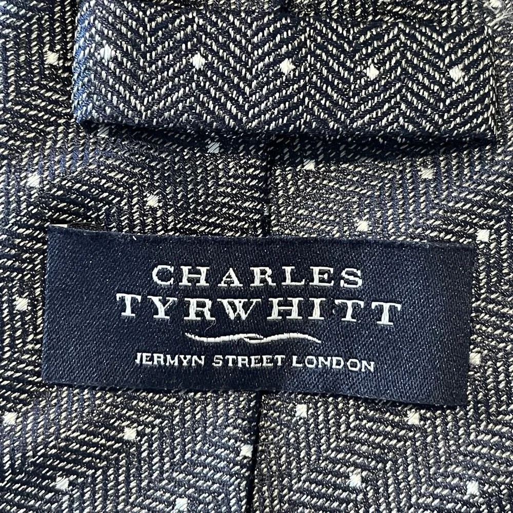 Charles Tyrwhitt Silk‎ Tie Blue White Dot Pattern Men's Necktie 3.25